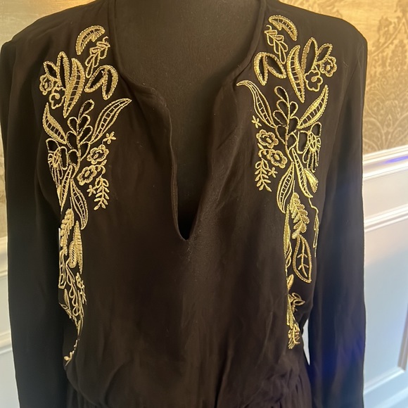 Cost Plus World Market | Dress gold embroidered and black Viscose L/XL - Picture 2 of 9